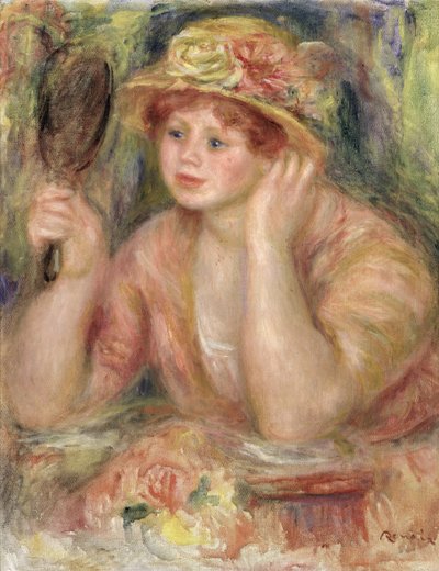 鏡を持つ女、1915年頃 作： Pierre Auguste Renoir